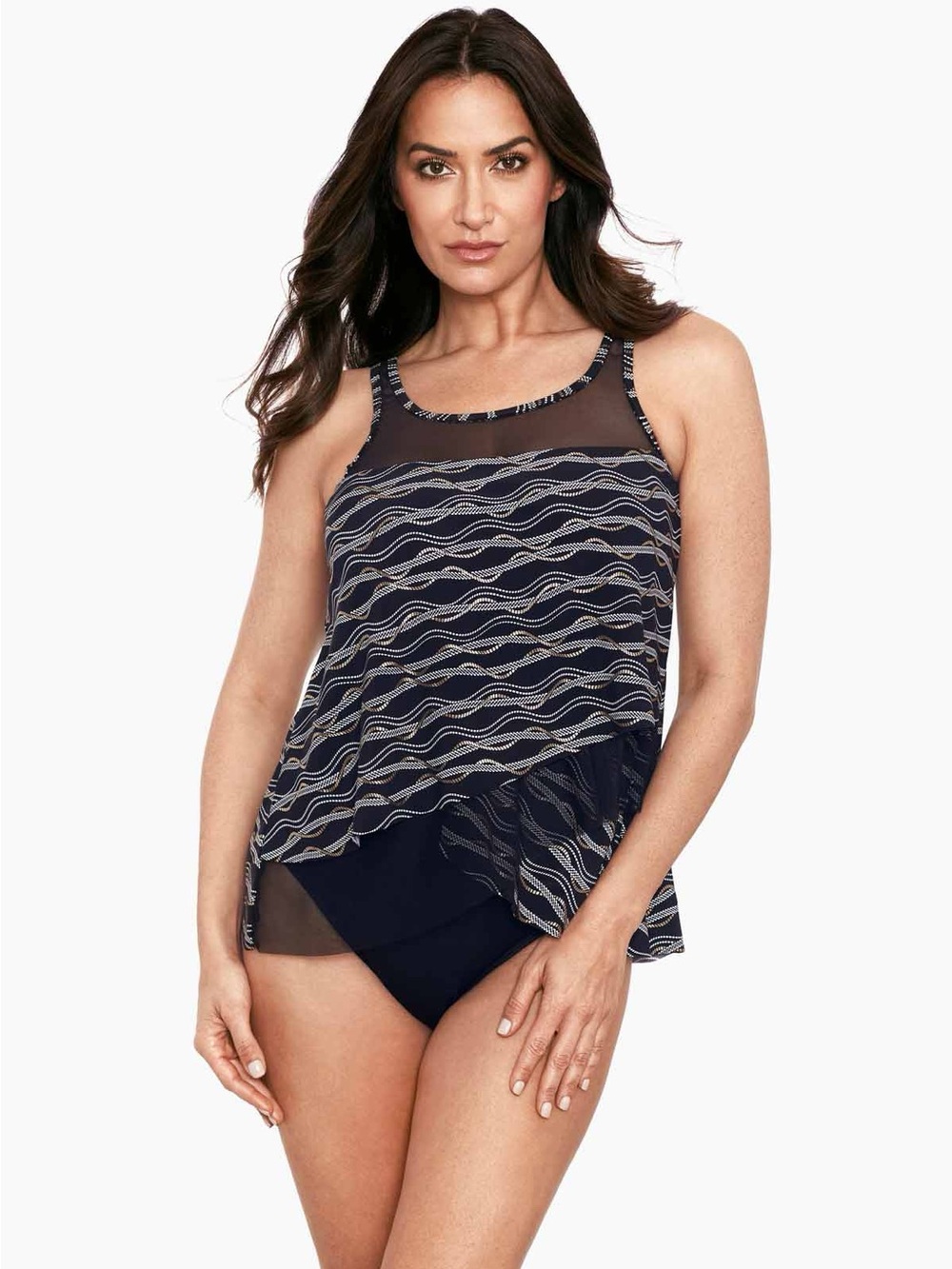 Miraclesuit Women's Linked In Mirage Underwire Mesh Tankini Top 2 Pc Set 10 DD